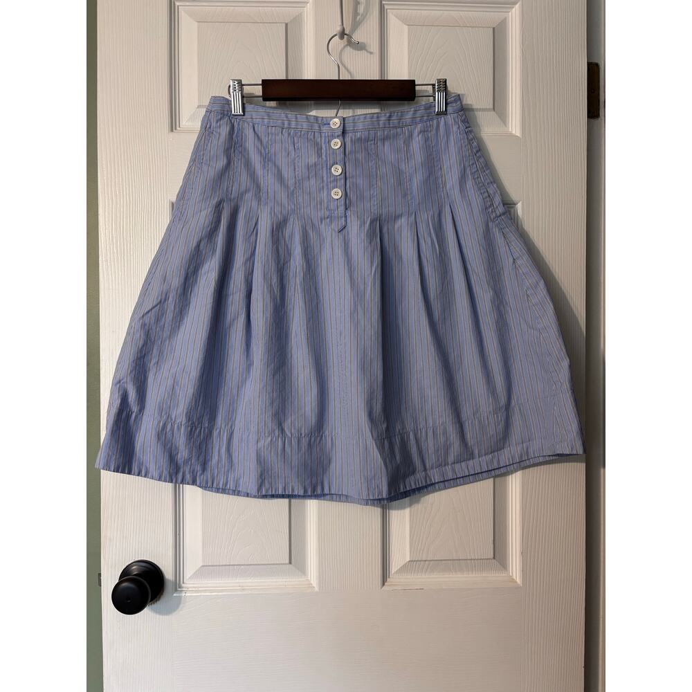 J.Crew Skirt Women’s 6 100% Cotton Pleated Blue White & Black Stripe